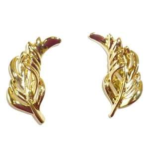  Goldplated Curling Leaves Pierced Earrings Jewelry