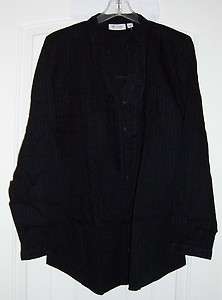 Denim & Co. Long Sleeve Mandarin Collar JacquardTunic w/Ruffle, Black 