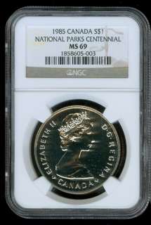 1985 CANADA SILVER DOLLAR $1 NGC MS69 FINEST GRADED .  