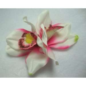  White and Pink Cymbidium Orchid Flower Hair Clip 