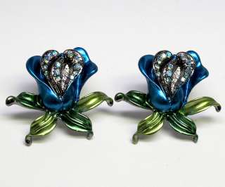 Sapphire Color Crystal Tulip Flower Necklace Set s0017  
