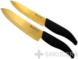  Professional Ceramic Knife 5+6 Set Titanium Gold Santoku Knives