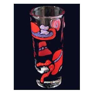 Red Hat Dazzle Design   Hand Painted   Collectible Shooter Glass   1.5 
