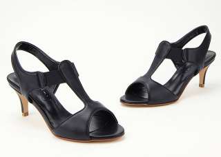 11163 Calfskin Leather T Strap Open Handmade Sandals Black US  