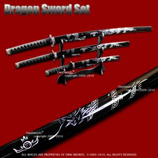 PCS Dragon Japanese Sword Set Katana Wakizashi Tanto  