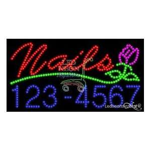 Nails with Custom Phone Number LED Sign 17 inch tall x 32 inch wide x 