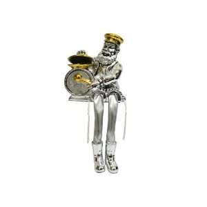 Polyresin Silver Sitting Hassidic Drum Player Figurine with Cloth Legs