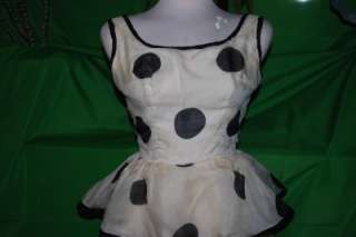 1950 CHIFFON BLACK Polka Dot White Dress Saks 5th Ave  