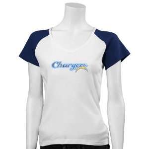  San Diego Chargers Ladies White Scripted Logo Raglan T 