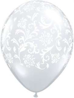 Damask Print Clear & White Latex 11 Balloons x 25  