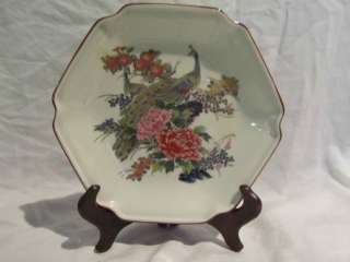 ANDREA BY SADEK PEACOCK & FLOWERS 6 SIDED PLATE CANDY DISH  