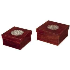  of 4 Decorative Wood Look Antiqued Circle Stamp Boxes