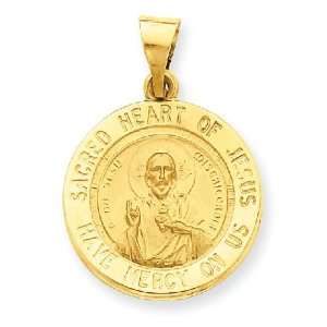  14k Gold Sacred Heart of Jesus Medal Round Pendant 