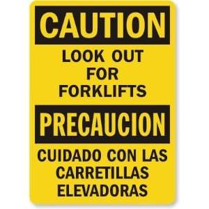 Caution Look Out For Forklifts (Bilingual) Laminated Vinyl Sign, 14 