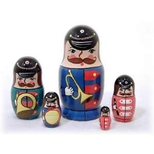   Soldier Musicians 5 Piece Russian Wood Nesting Doll