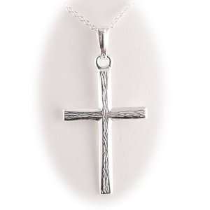 Textured Cross Sterling Silver Pendant Cable Chain Necklace 20 Inch