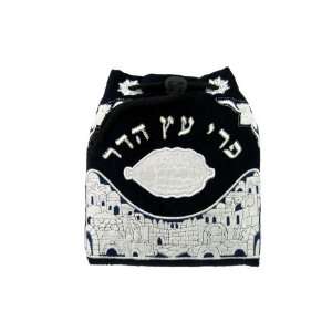   Bag with Jerusalem and Hebrew Text in Black Velvet 