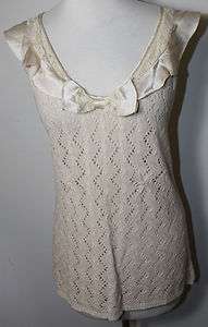 GUINEVERE Anthropologie Light Bone Romantic Crocheted Knit Silk Lace 