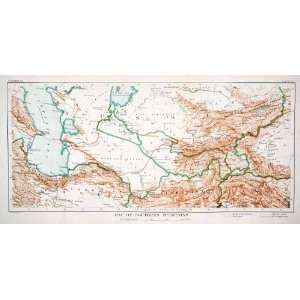 1905 Lithograph Map Southern Turkestan Russia Caspian Sea Afghanistan 