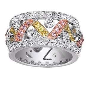   Tone Pink, Yellow & Clear CZ Band Ring.Size 9 FREE GIFT BOX. Jewelry