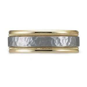 BENCHMARK Womens 14k Two Toned Gold Hammered Comfort Fit Wedding Band 
