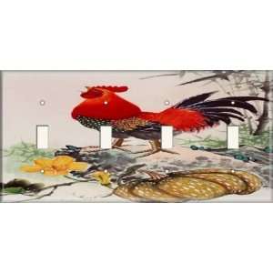  Four Switch Plate   Rooster Crow