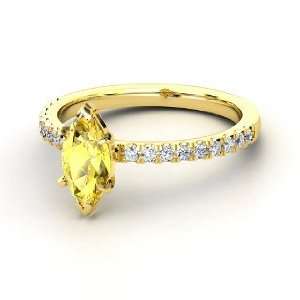 Cara Ring, Marquise Yellow Sapphire 14K Yellow Gold Ring with Diamond