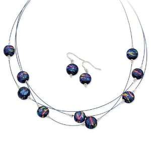   Dichroic Glass Earrings 8In Necklace Set in Sterling Silver Jewelry