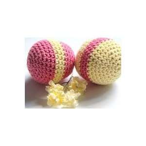  Pink and Yellow Organic Cotton Baby Toy Balls Set of Two 
