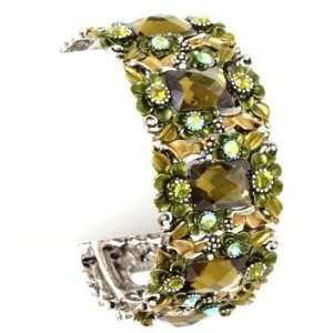  Green Flower and Crystal Cuff Bangle Bracelet Jewelry