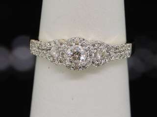   Gold 3 Stone Diamond Engagement Ring Designer Wedding Band Set  