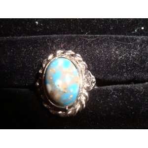  SILVER PLATED IMITATION TURQUOISE ADJUSTABLE RING 