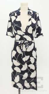 Diane Von Furstenberg Navy & Cream Floral Wrap Dress Size 4  