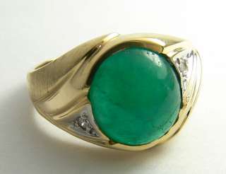 50ct Dignified Colombian Emerald Cabochon Diamond & Gold Ring  