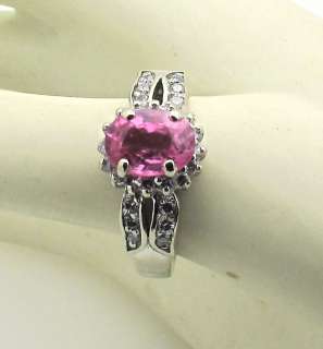 14k White Gold Engagement Pink Sapphire Diamond Ring size 6.5  