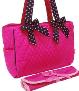 Pink Black Polka Dot Quilted Diaper Bag With Changing Pad Baby Tote 