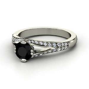  Guinevere Ring, Round Black Onyx 14K White Gold Ring with 