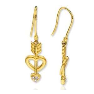    14k Yellow Gold Diamond Heart N Arrow Hook Earrings Jewelry