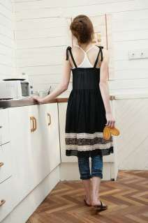 Sweet Black Cotton Spaghetti Strap Lace Mini Dress  
