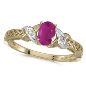  Ruby and Diamond Antique Style Ring in 14K Yellow Gold (0 