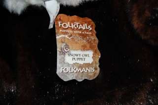 New Folktails Folkmanis Plush Large Snowy Owl Hand Puppet NWT  