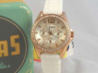 Fossil Womens White Rose Gold Riley Watch ES2810 $105  