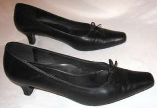 Ecco Shoes Bow High Heels Pumps Black Leather Womens Size 38 7 7.5 