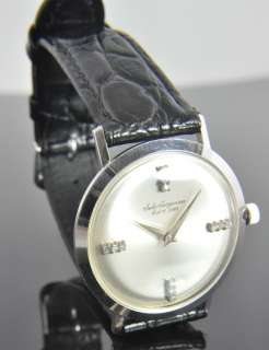   14K White Gold Diamond Round Face Mens Mechanical Wrist Watch  