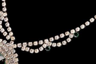 Vintage Art Deco Rhinestone Emerald Pendant Necklace  