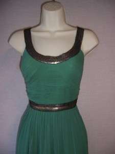BCBG Maxazria Green Silk Sequined Formal Evening Long Dress Gown 12 