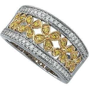    14K Two Tone Gold Natural Yellow Diamond Ring Size 6.5 Jewelry