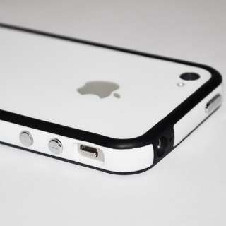 White Black Hard Bumper Case Cover W/ Metal Buttons For Apple iPhone 4 