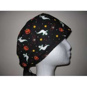   Surgical Hat, Pumpkins & Ghosts on Black, Halloween 