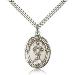 925 Sterling Silver O/L Our Lady of All Nations Medal Pendant 1 x 3/4 